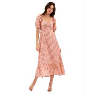 Blu Pepper Pink Floral Puff Sleeve Open Tie Back Maxi Dress Size Large